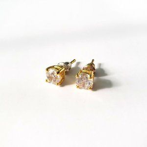 6mm Round Cubic Zirconia Solitaire Gold Finish Stud Earrings